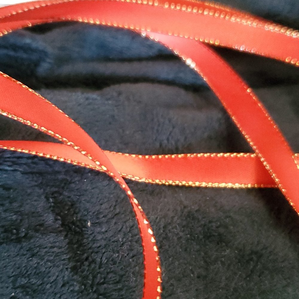 Vintage Red Satin Ribbon with Gold Edge 3/8" x 12 yards - Picture 3 of 5